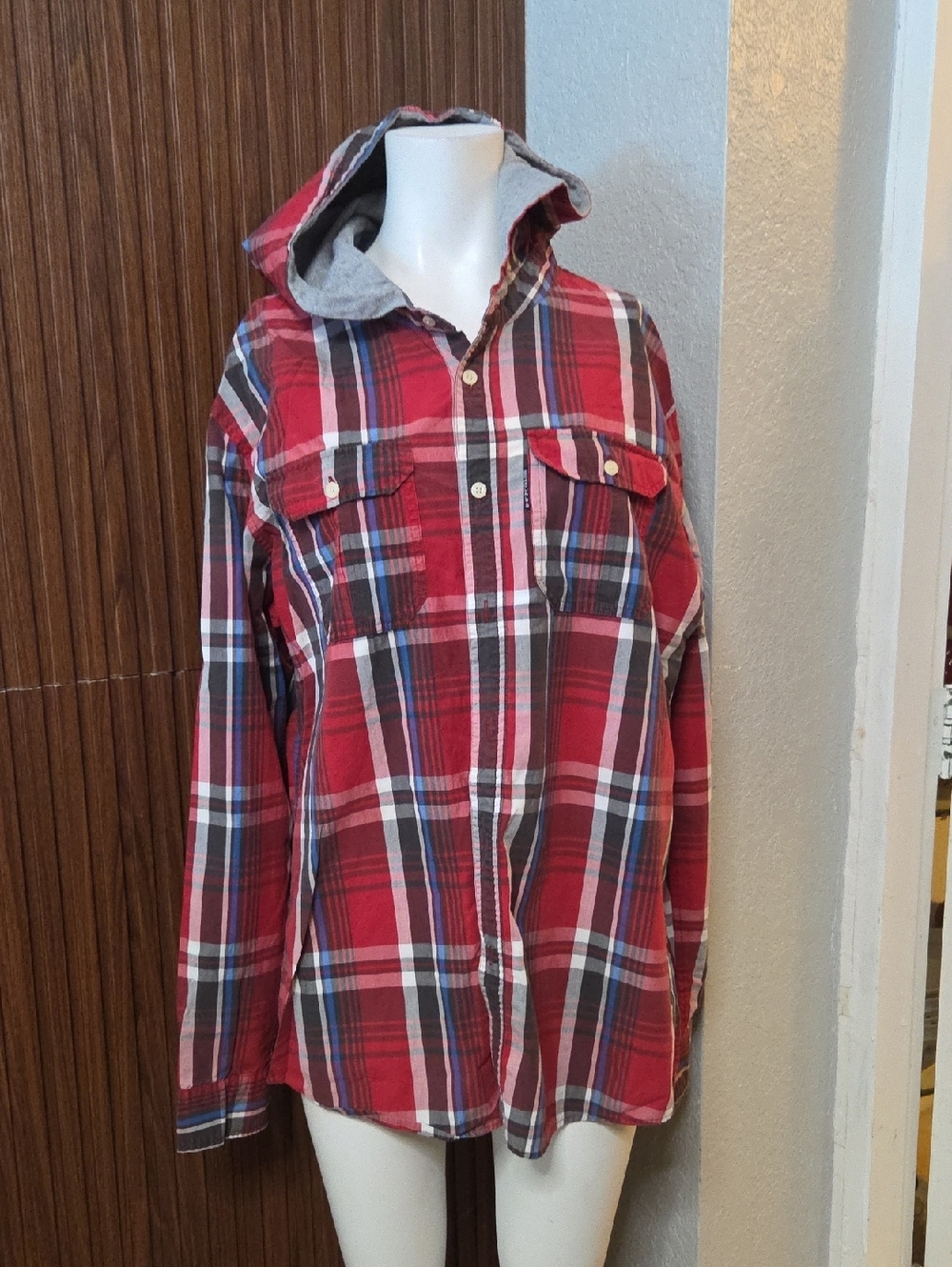 Ecko Unlimited Red and Blue Plaid Men's Shirt Large Sz